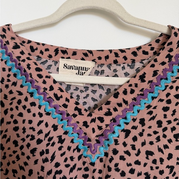 Savannah Jane Boho Leopard Embroidered Babydoll Blouse Size M - Picture 4 of 9
